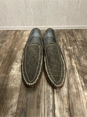 Tardini Men's Alligator Leather Gray Slip-On Loafers with Contrast Stitching
